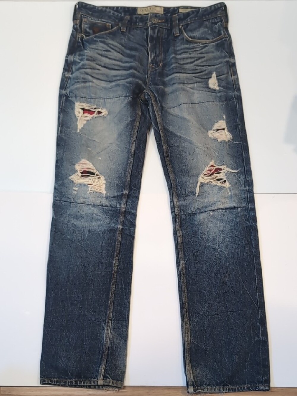 Guess Slim Straight Distressed Dark Blue Jeans Lincoln Size 34